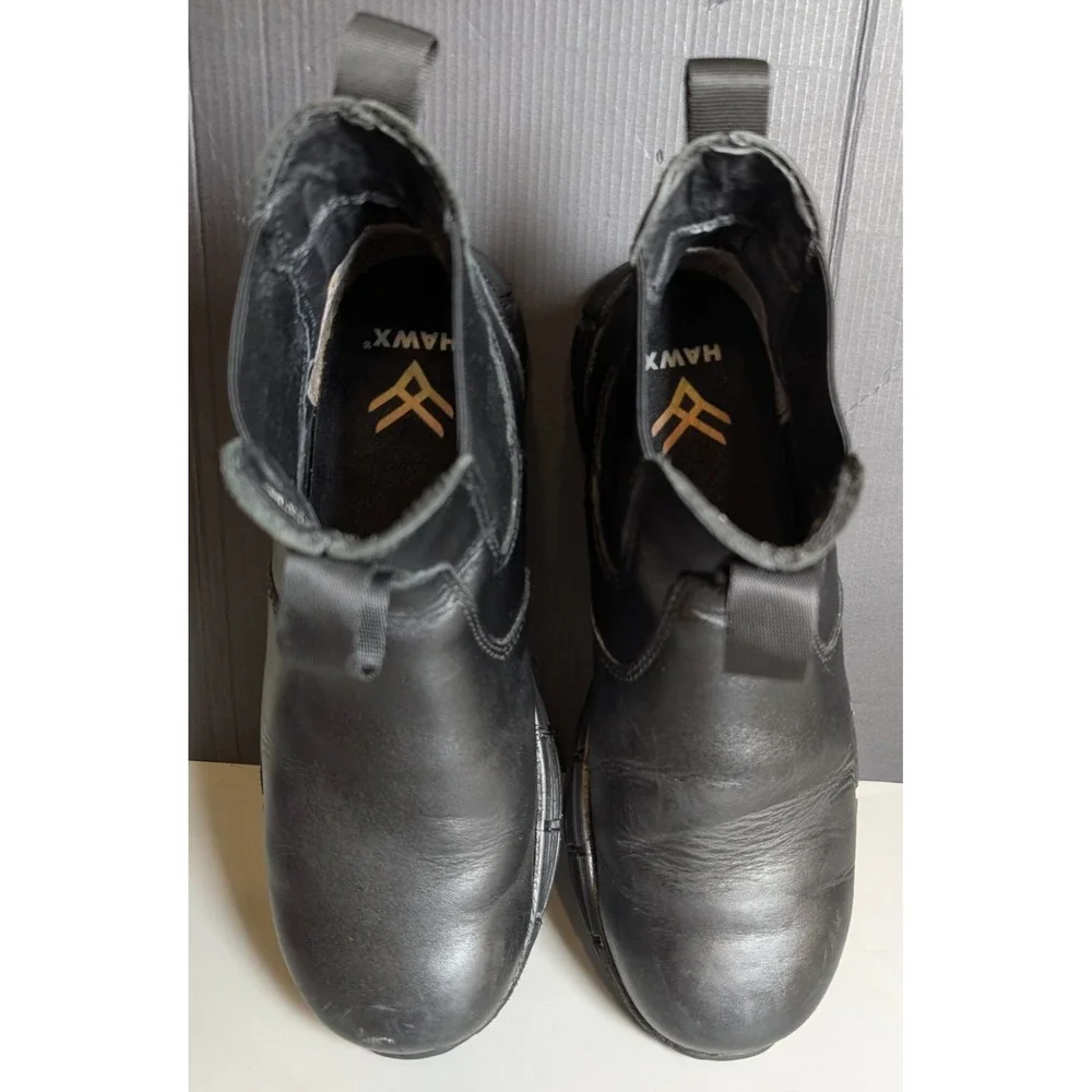HAWX Mens Chelsea Work Boots Black Leather Slip Resistant Soft Toe 8.5D